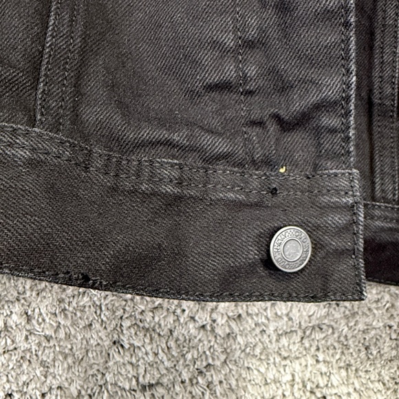 Old Navy Black Denim Sherpa LinedJacket for Men Size Large Collared Trucker Coat - Picture 15 of 16